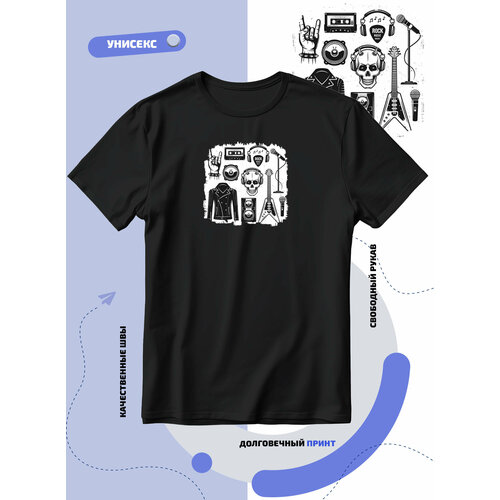 фото Футболка кожаная куртка электрогитара микрофон и наушники, размер l, черный smail-p