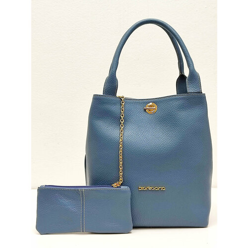 фото Сумка тоут di gregorio, фактура зернистая, синий, голубой