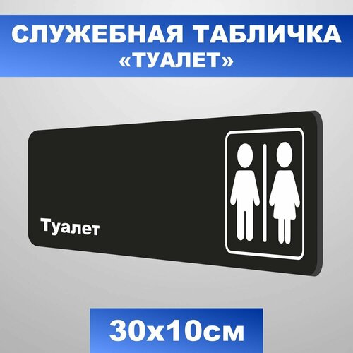 Табличка служебная "Туалет" 30х10 см, ПВХ пластик 3 мм, Печатник
