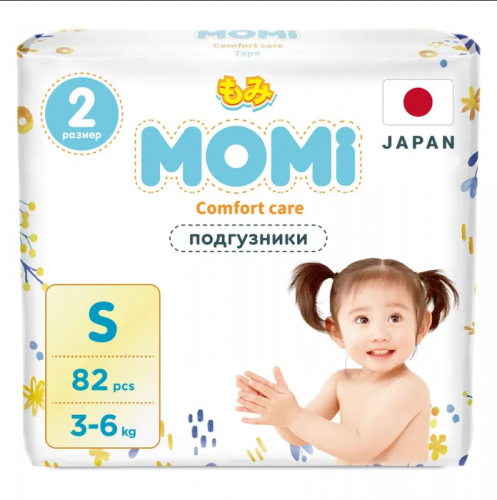 Подгузники Momi Comfort Care S (3-6 кг), 82 шт