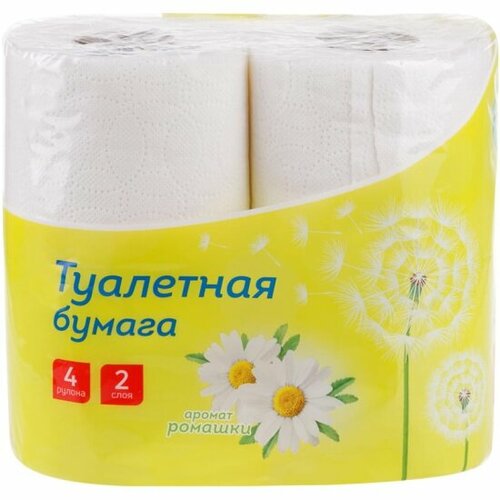 Туалетная бумага Officeclean Ромашка, белая, 2 слоя, 4 рулона