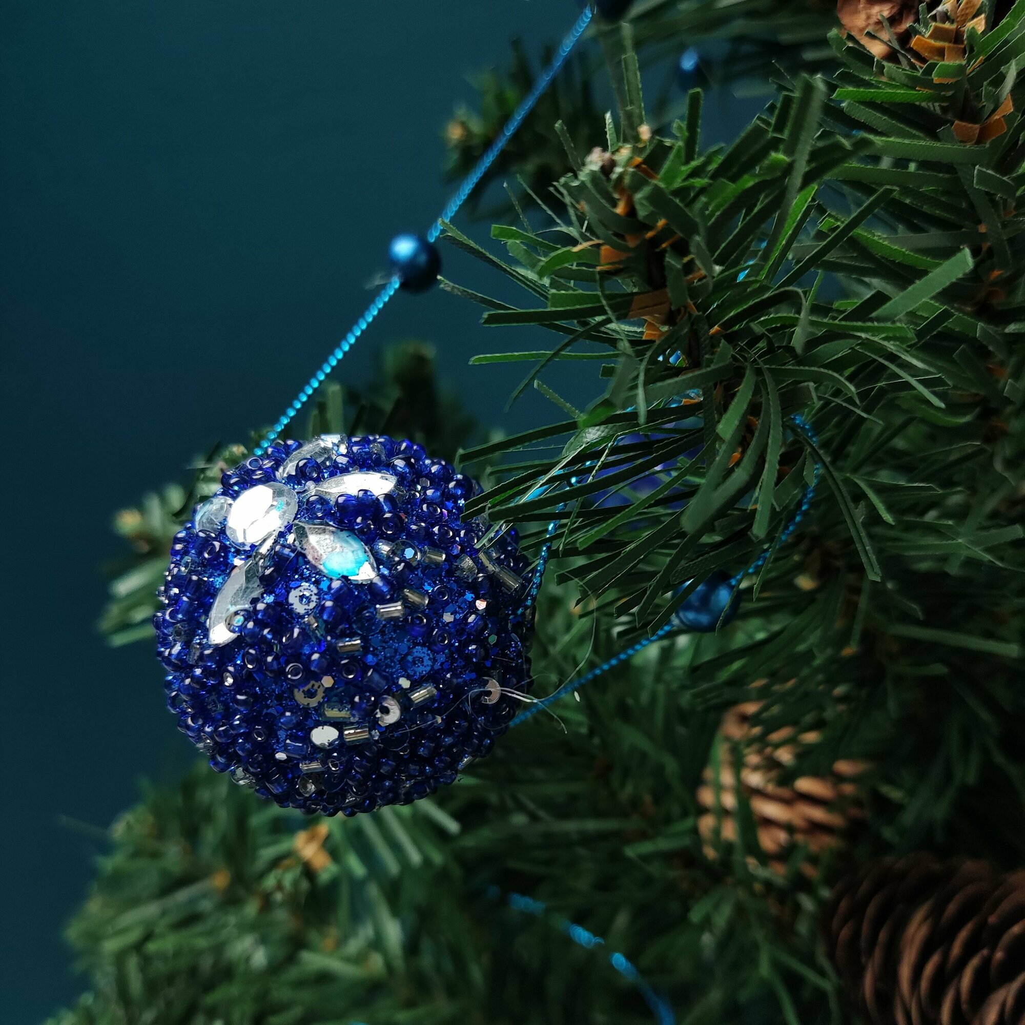 Елочное украшение новогоднее, Бусы Звездная пыль, 160 см, синий