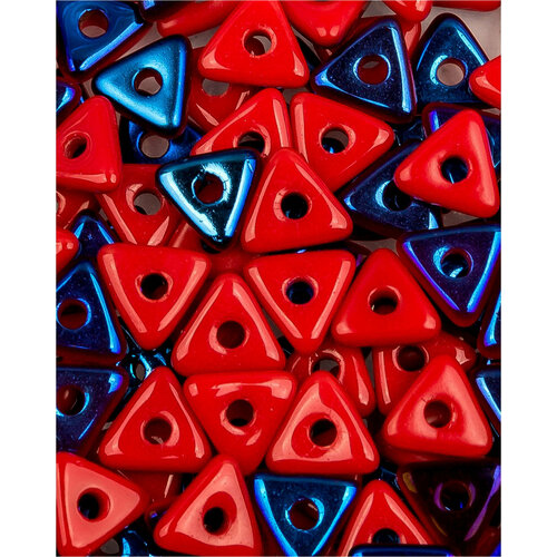 Стеклянные чешские бусины, Tri-bead, 4 мм, цвет Opaque Red Azuro, 5 грамм (около 145 шт.)
