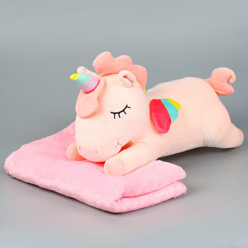 Мягкая игрушка Единорог с пледом, 50 см, цвет розовый мягкая игрушка слон с пледом розовый 60см