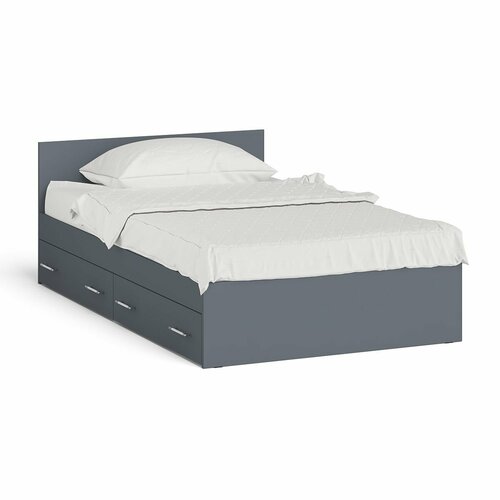Кровать с ящиками для белья Мори 1200 цвет графит, ШхГхВ 123,5х203,5х70 см, сп. м. 1200х2000 мм, без матраса, основание есть