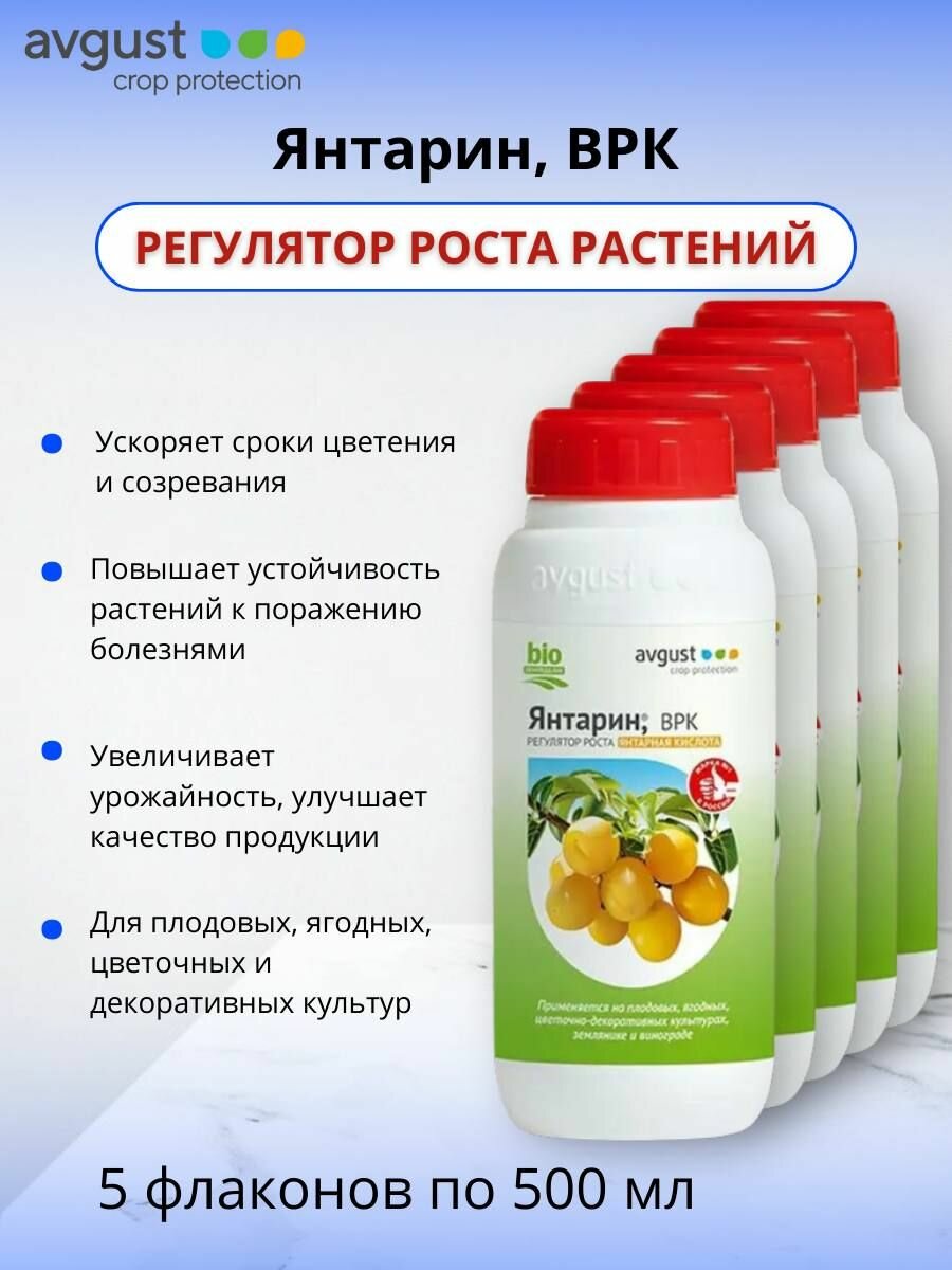 фото Агрохимикат (пестицид) Янтарин, ВРК (5 г/л янтарной кислоты), регулятор роста растений 5 шт по 500 мл