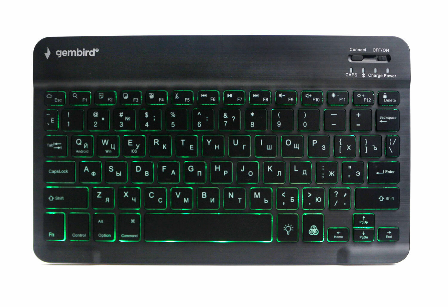 Клавиатура беспроводная Gembird 78кл., ножнич., BT 5.0, подсв. 7 цв., Type C, 500мАч, черная - фото №1