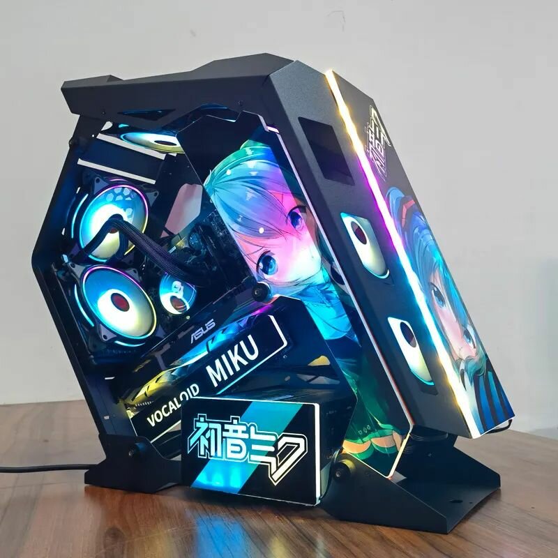 Корпус игрового компьютера с закаленным стеклом, RGB стеклянный настольный корпус Mini ATX/Micro ATX/Mini ITX c принтом, 6 вентиляторов