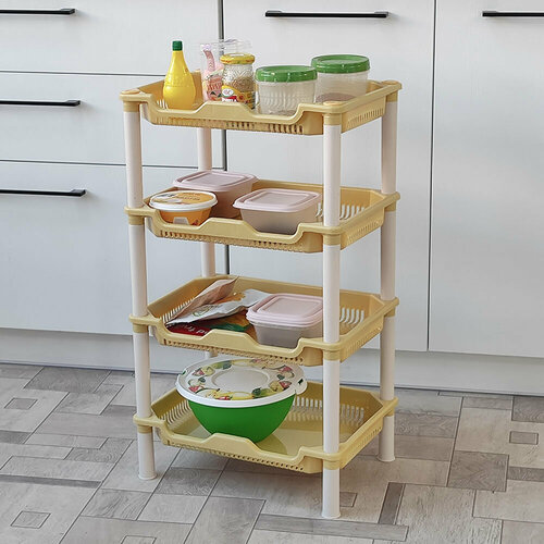 Этажерка пластиковая 4-х ярусная для ванной и кухни Baizheng желтая 1554₽