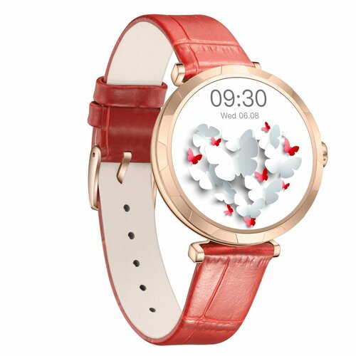 Смарт часы женские Tiroki LW103 с Bluetooth звонком голосовой ассистент пульсометр кислород в крови менструальный цикл 100 спортивных режима водонепроницаемые золото гладкий корпус ремешок красная кожа 8 марта подарок 510000₽