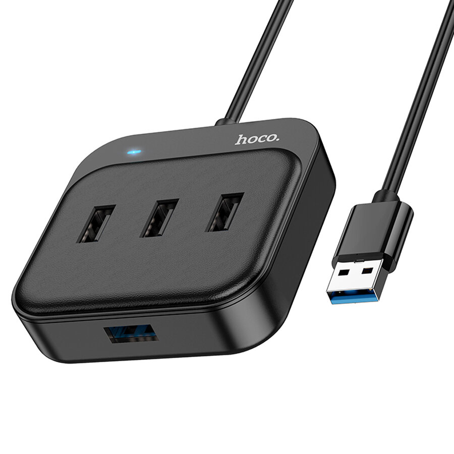 USB HUB разветвитель HOCO HB31 Easy 4 в 1 USB3.0 (m) - 1xUSB3.0 (f) + 3xUSB2.0 (f), 20 см, черный