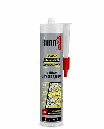 Клей "жидкие гвозди" KUDO DECOR для монтажа лёгкого декора на акриловой основе, белый, 280 мл, KBK-311