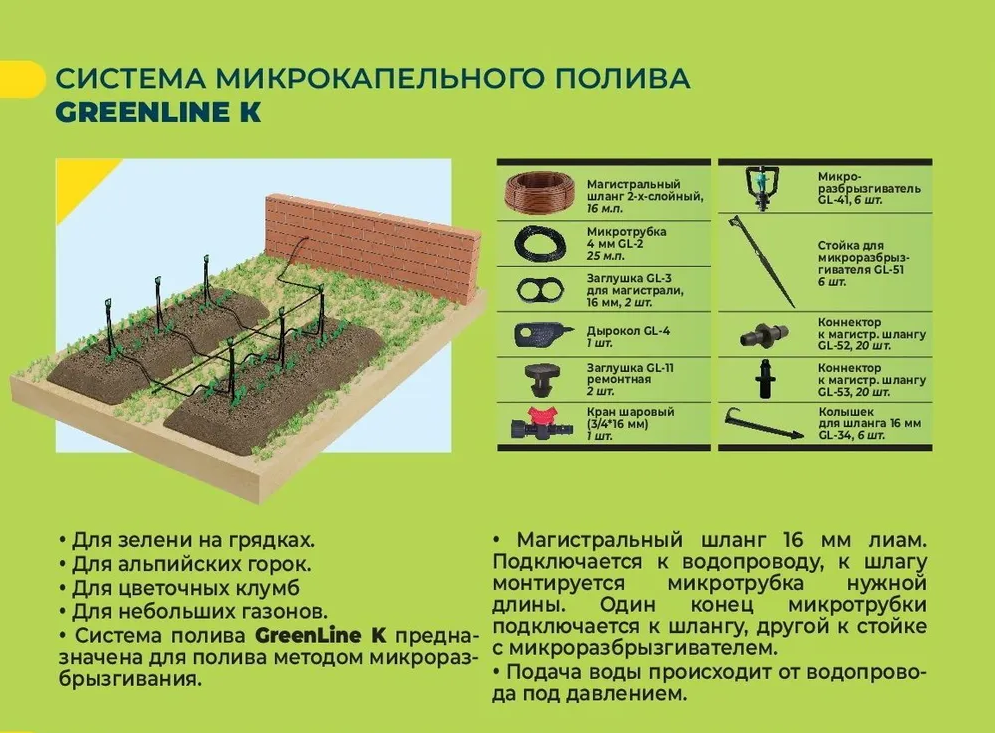 Профессиональная система капельного полива для зелени,клумб,газона GreenLine K до 150 м.кв - фотография № 4