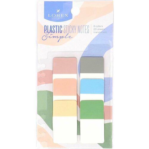 фото Клейкие закладки пластиковые lorex plastic simple, 6 цветов пастель по 20л, 45х25мм (lxbmpl-sp6)