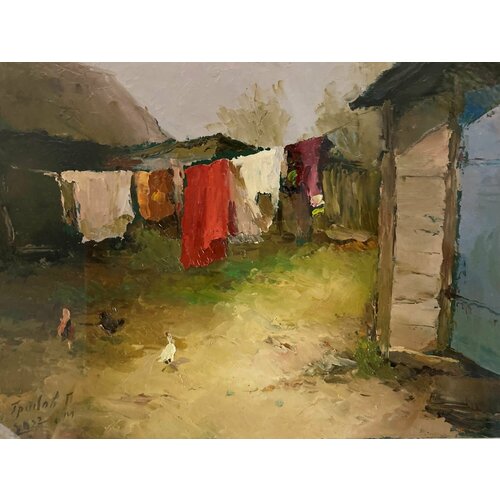 Картина Сельский дворик 15х20 см холст масло авторская работа 12000₽