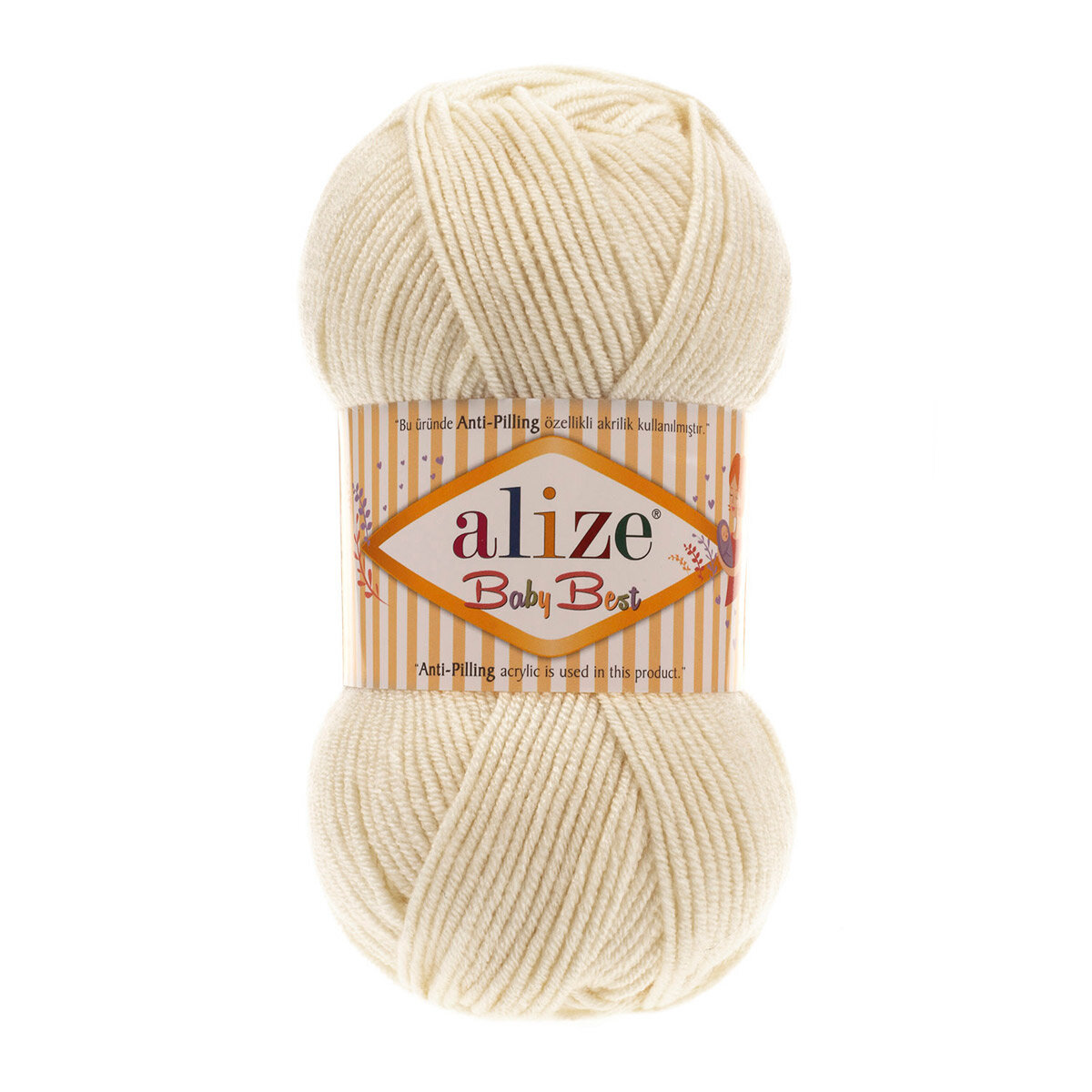 Пряжа для вязания ALIZE 'Baby Best', 100г, 240м (10% бамбук, 90% акрил) с эффектом Антипиллинг (62 светло-молочный), 5 мотков