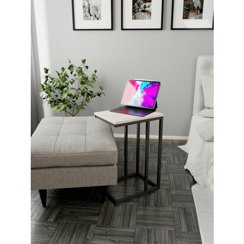 Прикроватный столик IamLoft для ноутбука 40 х 30 х 65 см, ЛДСП + металл, цвет дуб молочный