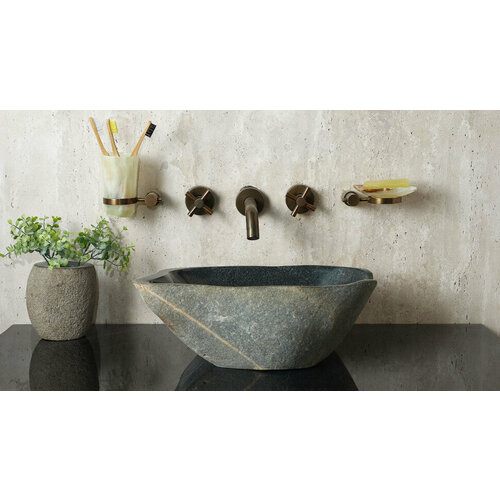 Серая раковина для ванной Sheerdecor Piedra 00504511372 из речного камня гранита