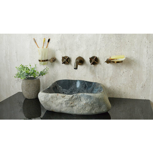 Серая раковина для ванной Sheerdecor Piedra 00504511419 из речного камня гранита