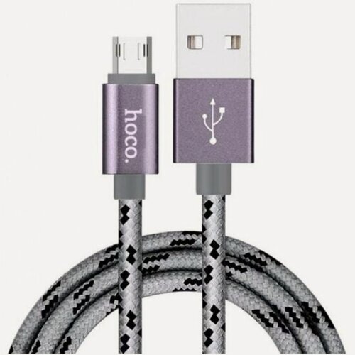 Изображение товара Кабель USB2.0 Hoco AM/MicroUSB, 2.4А, текстильная оплетка, X2, 1м, серебристый