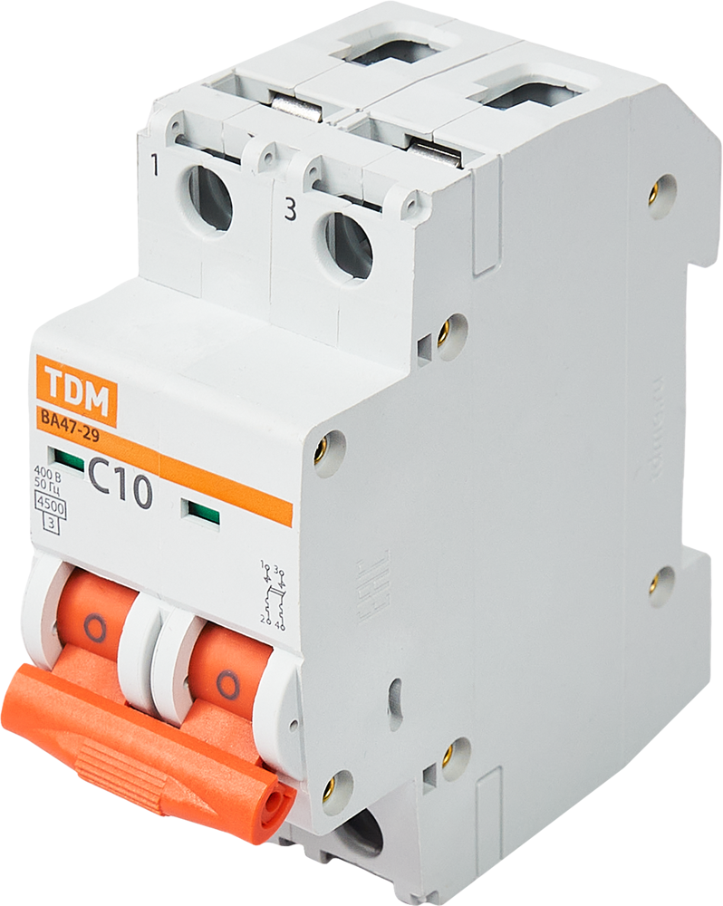 Автоматический выключатель TDM Electric ВА47-29 2P C10 А 4.5 кА SQ0206-0091
