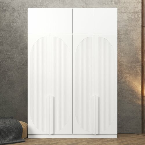 Шкаф Агератум МДФ четырехсекционный с антресолью в белой эмали - Белый Фасадный 0101 190*45*220