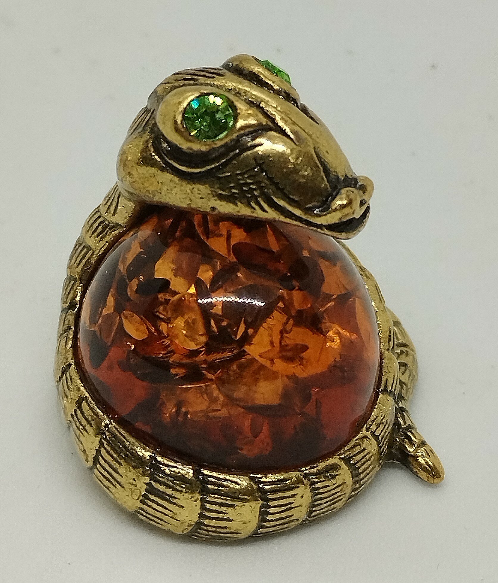 Фигурка бронза с янтарем "Змея", арт 211 — фото 1