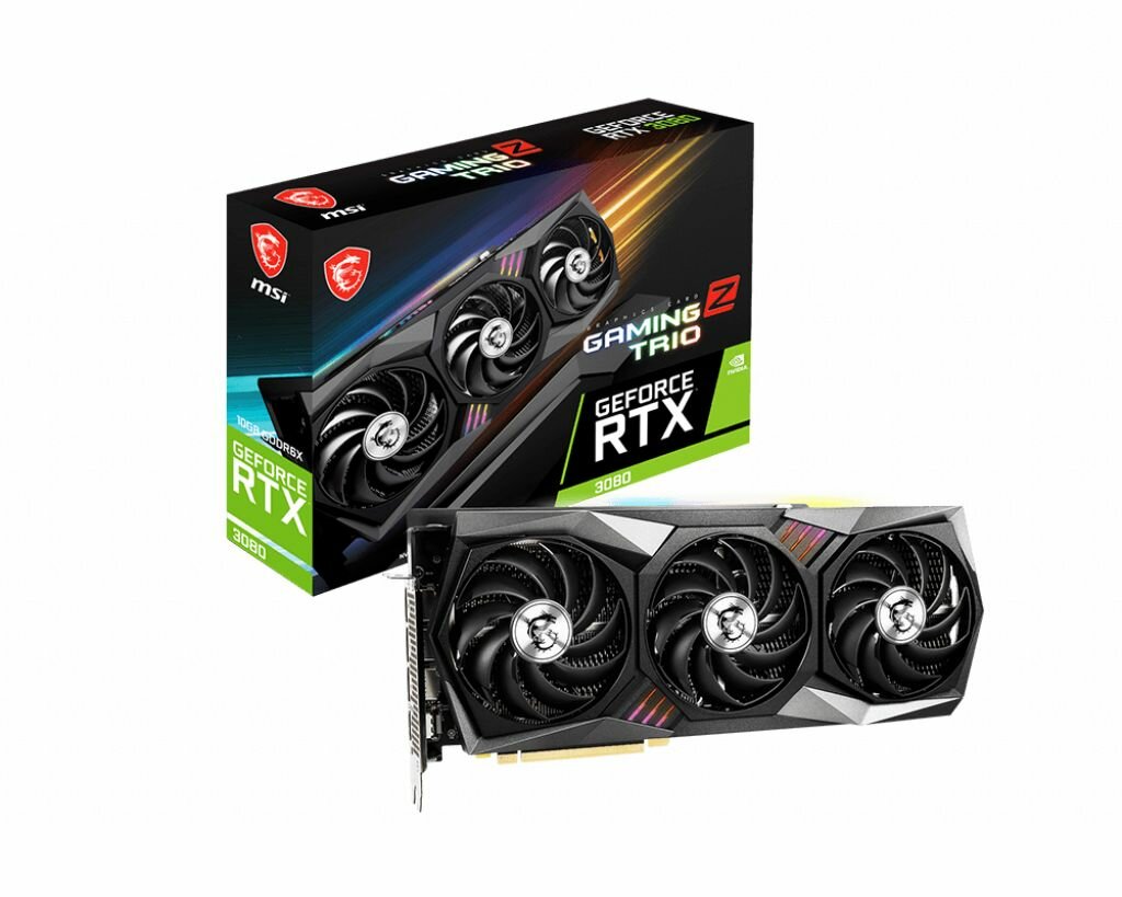 Видеокарта RTX3080 10240Mb MSI PCI-E 4.0 RTX 3080 GAMING Z TRIO 10G LHR NVIDIA GeForce 320 GDDR6X 1830/19000/HDMIx1/DPx3/HDCP Ret