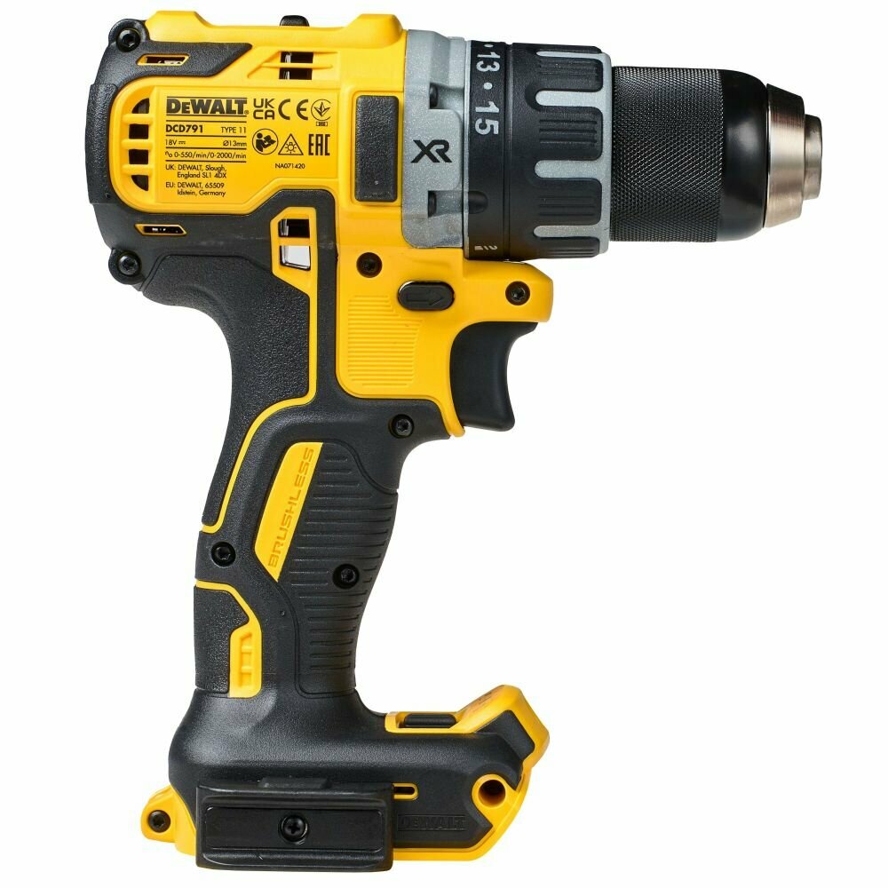 Набор аккумуляторный DEWALT, 18 В: ударная дрель-шуруповерт DCD791 и угловая шлифмашина DCG405, с 2 АКБ 5 Ач и ЗУ, в кейсе TSTAK, (DCK2020P2T) - фото №4