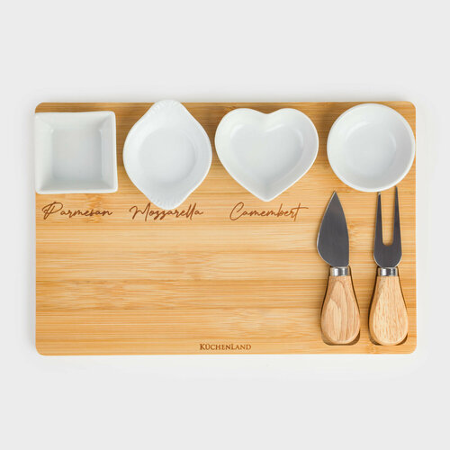 фото Набор для сыра, 7 пр, доска-блюдо/пиала, керамика/бамбук, cheese kuchenland