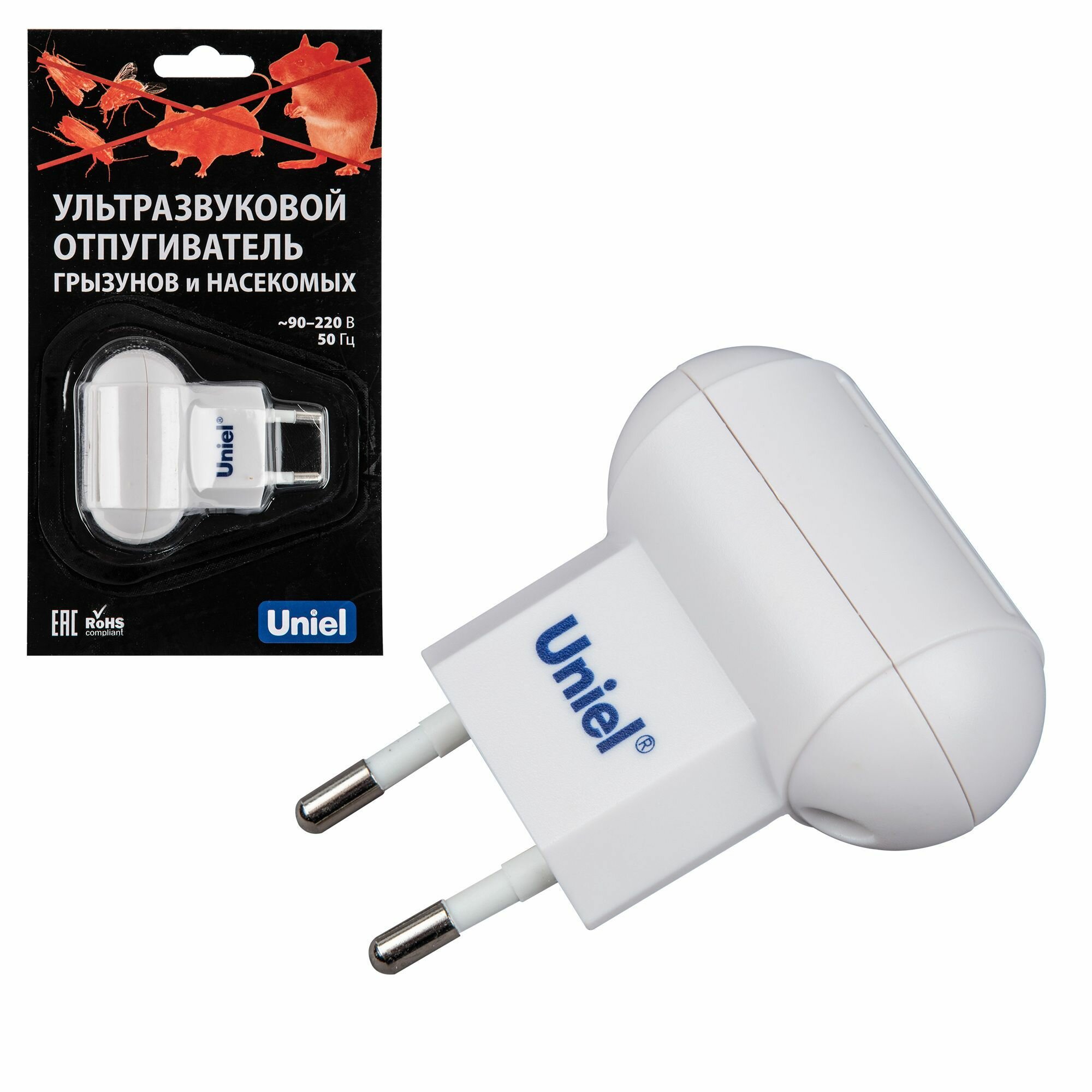 Ультразвуковой отпугиватель крыс, мышей и насекомых Uniel UDR-E10 WHITE, средство от грызунов на площадь до 30м2
