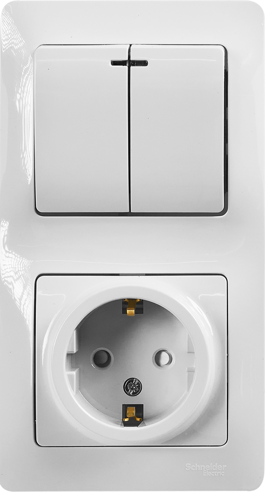 Блок выключатель с розеткой встраиваемый Systeme Electric Glossa 2 клавиши с заземлением со шторками цвет белый