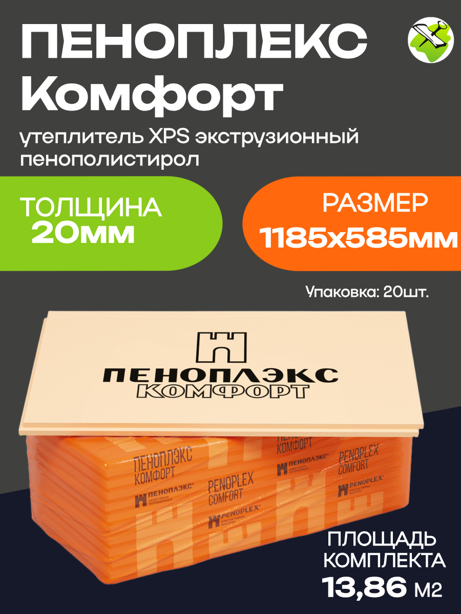 Пеноплекс Комфорт утеплитель XPS 1185х585х20мм (20шт=1386м2=0277м3) экструдированный пенополистирол