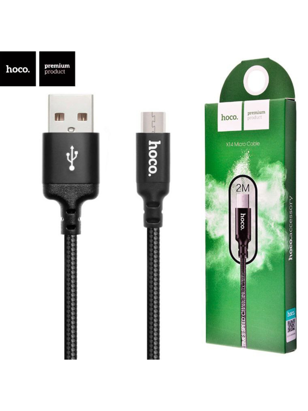 Кабель USB Type-C Х14 hoco, 2м, чёрный, для зарядки, алюминиевый проводник — фото 1