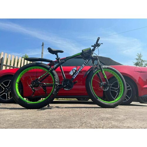 фото Велосипед фэтбайк fatbike richiesto 26" на спицах взрослый/подростковый рама 21", черно-салатовый