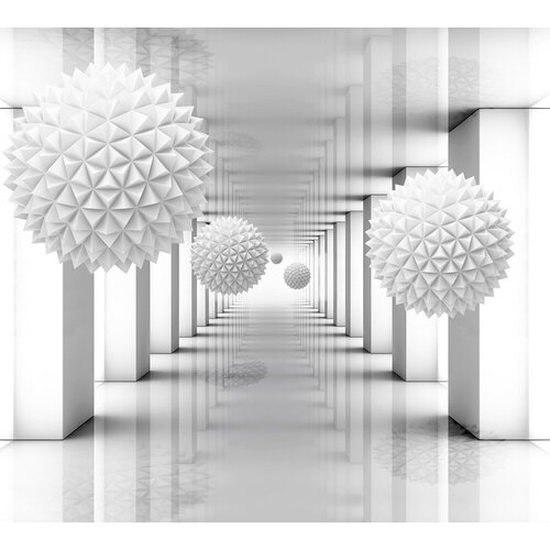 Моющиеся виниловые фотообои Белый тоннель и колючие шары 3D, 300х270 см