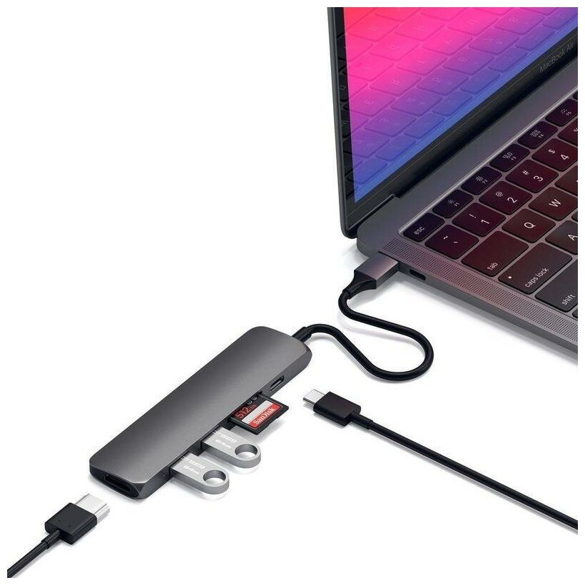 USB-C адаптер Satechi Type-C Slim Multiport Adapter V2. Интерфейс USB-C. Цвет серый космос.