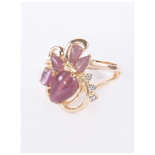 фото Кольцо lotus jewelry, бижутерный сплав, золочение, кошачий глаз, размер 18, фиолетовый
