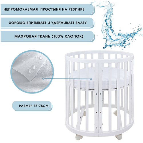 Непромокаемая хлопковая круглая простыня 75*75 см на резинке с бортами из хлопка для детей, Наматрасник защитный водонепронецаемый. BabyGood