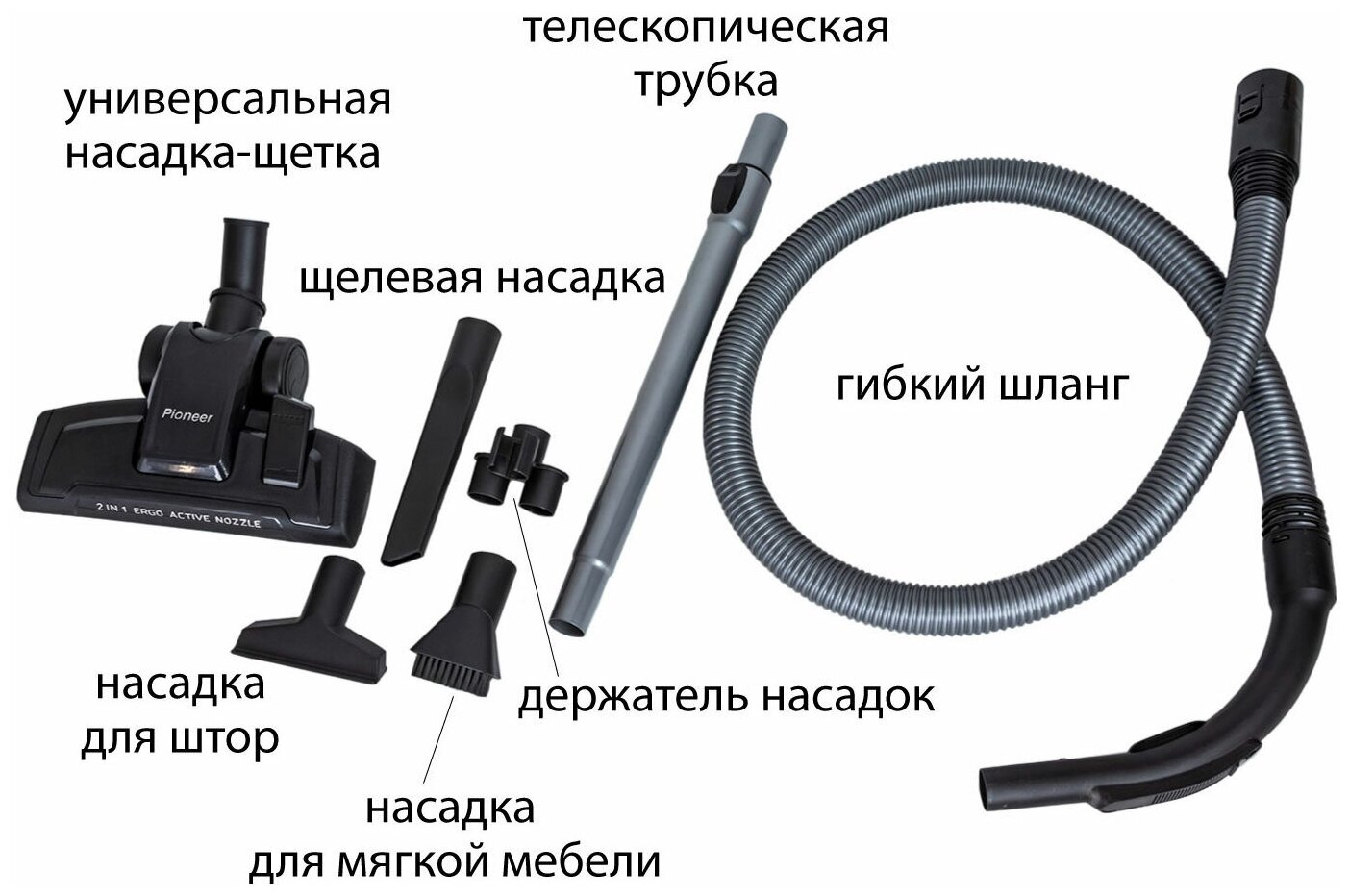 Пылесос для дома Pioneer с мотором повышенной эффективности / Пылесос без мешка с контейнером 25 л / 4 уровня фильтрации / 2050 Вт