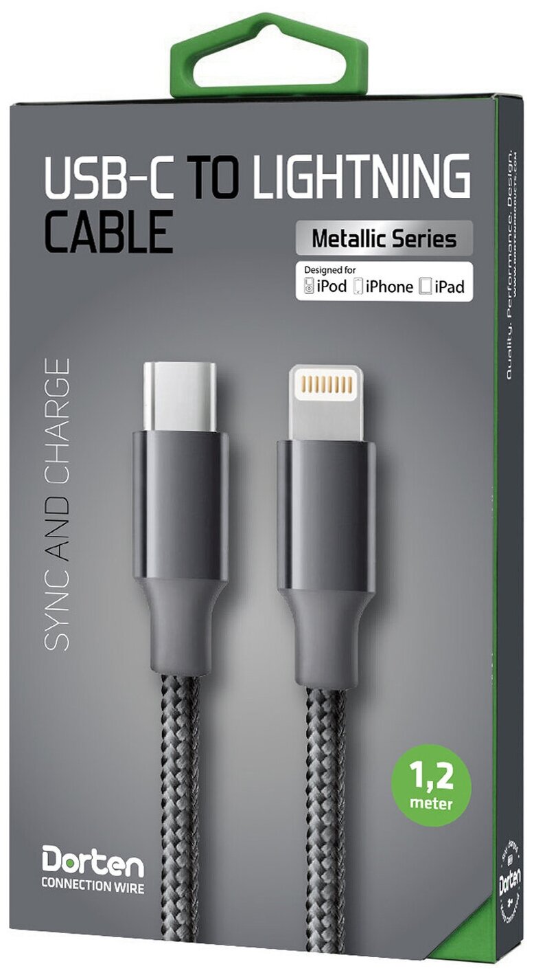 Кабель Dorten USB-C to Lightning cable: Metallic Series 1.2 meter (Space Gray/Темно-серый)