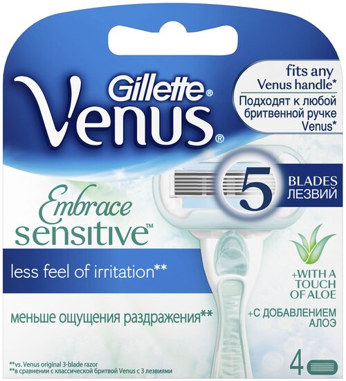 Venus Embrace Sensitive Сменные лезвия, 4 шт., с 4 сменными лезвиями в комплекте