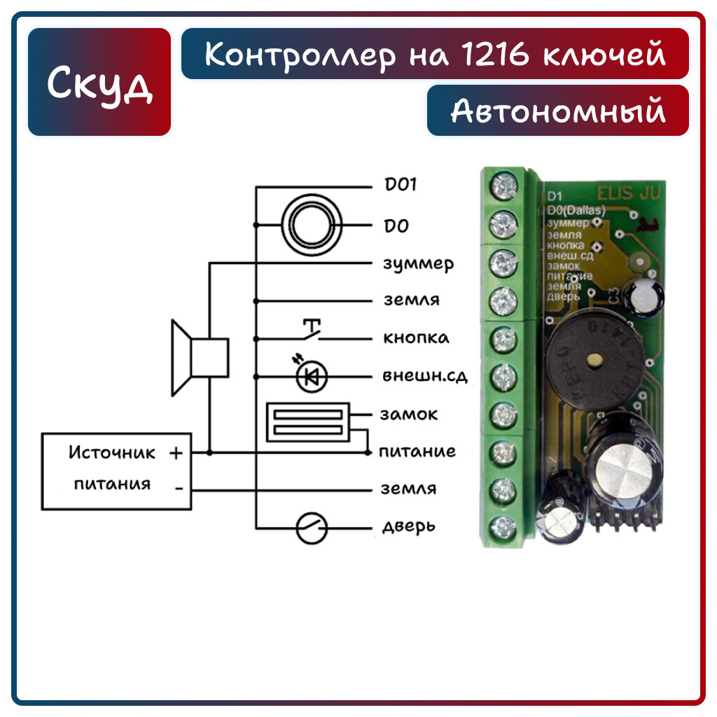 Комплект системы контроля доступа СКУД "дача" с бесконтактным считывателем с 5 записанными ключами Em-Marine (+мастер ключ)