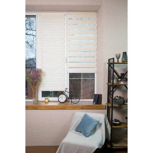 Рулонные шторы день ночь с направляющими струнами 40х170 см. Декор Плюс, Шампань