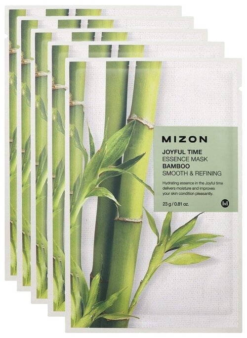 Mizon Joyful Time Essence Mask Bamboo тканевая маска с экстрактом стебля бамбука, 23 г, 5 уп.