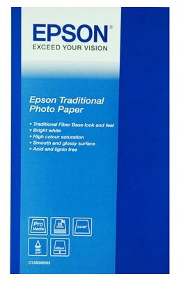 Фотобумага А3+ EPSON Traditional Photo Paper S045051 глянцевая, ярко-белая и идеально ровная, 330 г/м2, 25 листов, для струйной печати (C13S045051)