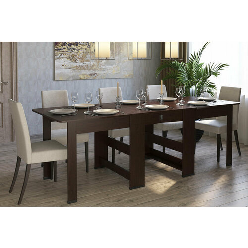 Стол-книжка 240 см с деревянными ножками и скругленными углами (цвет: венге)