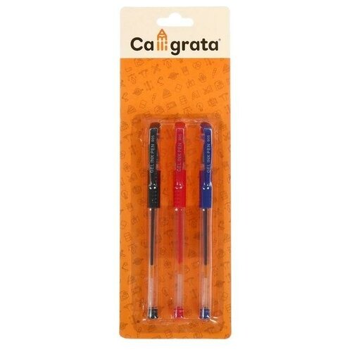 Купить Набор гелевых ручек, 3 цвета: красный, синий, чёрный, 0.5 мм, TGS-127747, Calligrata