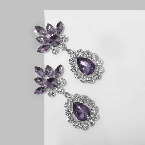 Серьги Queen Fair, стекло, фиолетовый серьги висячие со стразами цветы циркония капли цвет белый в серебре