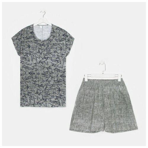 фото Комплект женский (футболка, шорты), цвет хаки, размер 44 амадэль